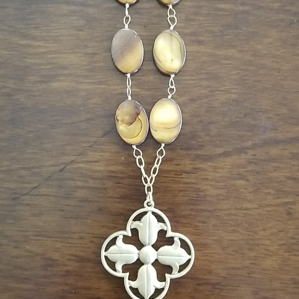 Gold Plated And Shell Inspired Goddess Gypsy Ornate Cross Necklace